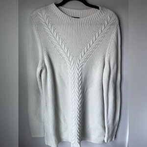Talbots Sweater Women X Off White Cable Knit nylon Lambs Wool blend comfy cozy